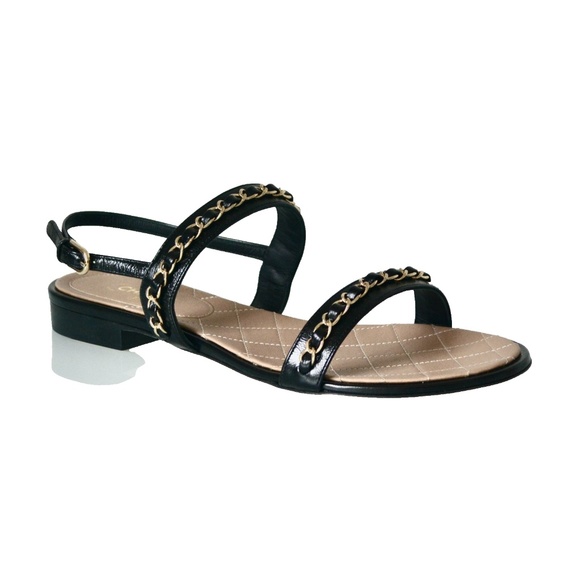 NIB CHANEL QUILTED GOLD CHAIN STRAP SANDALS - Picture 1 of 14